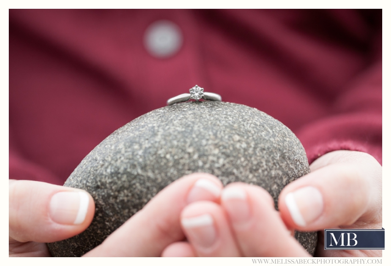 Drakes Island Engagement Session | Maine Beach Engagement Session | New England Wedding Photographer | Winter Beach Engagement | Melissa Beck Photography_0054 wedding Ring on a rock Kennebunk Maine Photography