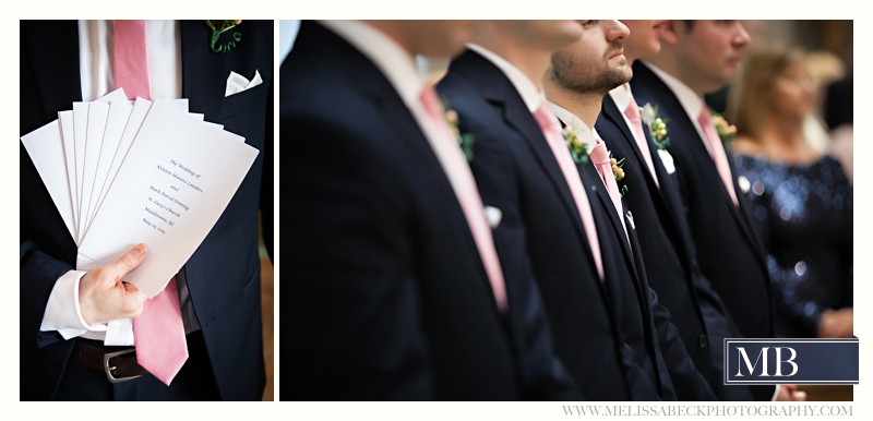 wedding programs and grooms standing at attention