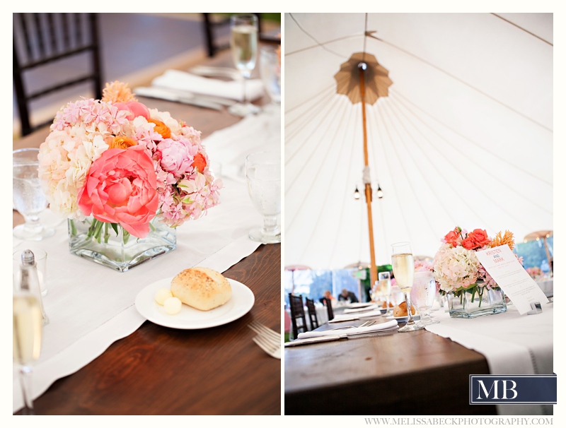 floral center piece at a wedding reception