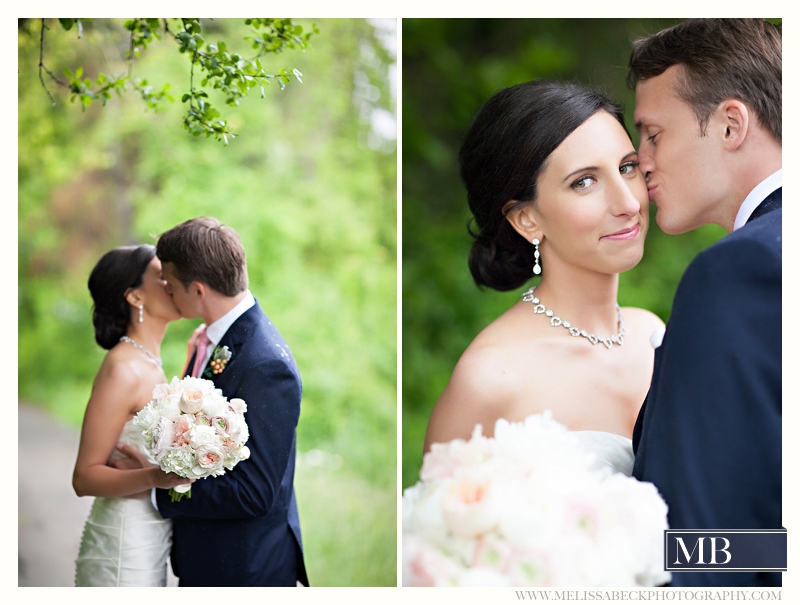 bride smirks as she's kissed by groom