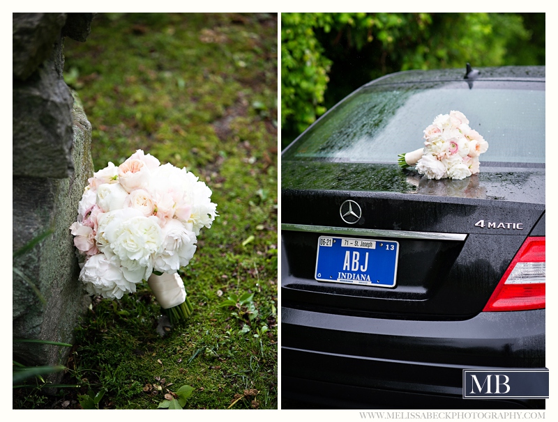 wedding bouquet on a mercedes