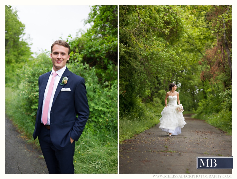 bride and groom portraits on a dirt path