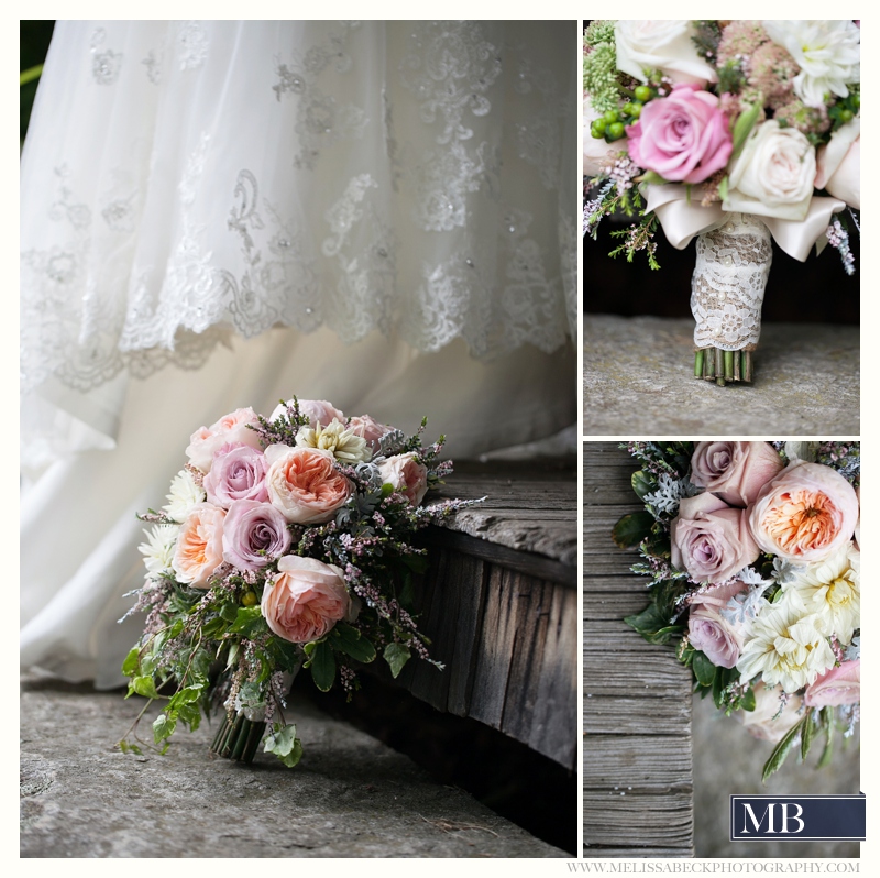 wedding dress and bouquet